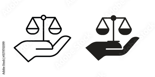 Justice scales in Hand icon concept. pixel perfect linear ui icon.