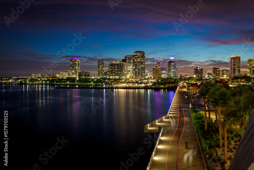 Sunset Skyline of Downtown St. Petersburg, Florida, View from the Pier