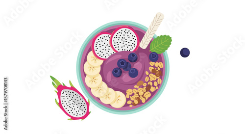 Healthy Acai Bowl with Dragon Fruit Banana and Berries
