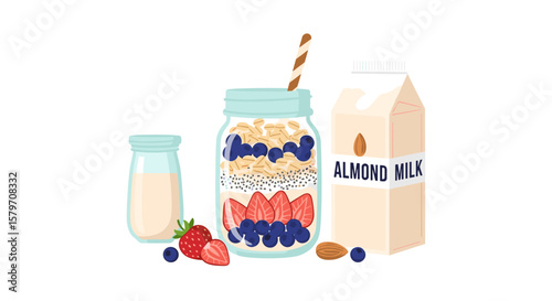 Healthy breakfast smoothie with berries and almond milk