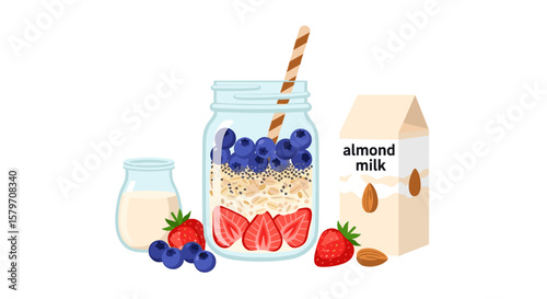 Healthy breakfast smoothie with berries and almond milk
