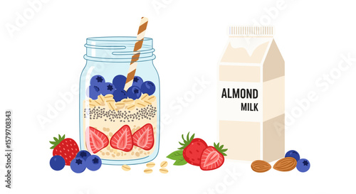 Healthy breakfast smoothie with berries and almond milk