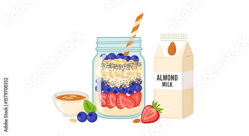 Healthy breakfast smoothie with berries and almond milk