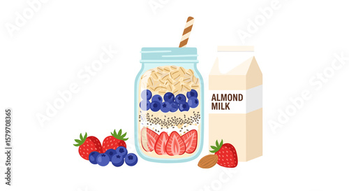Healthy breakfast smoothie with berries and almond milk