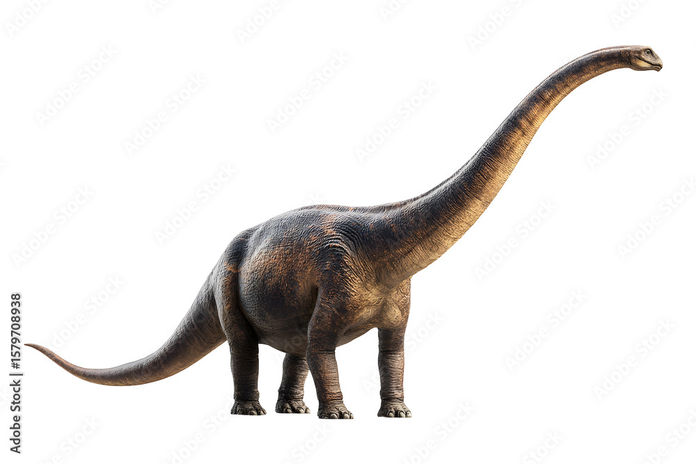 Fototapeta premium Realistic 3D model of a long-necked sauropod dinosaur with detailed textures, isolated on transparent background