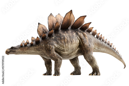 Fototapeta Naklejka Na Ścianę i Meble -  Realistic 3D model of a stegosaurus dinosaur with spiked back and detailed textures, isolated on transparent background