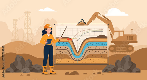 Geological Exploration And Analysis By An Engineer With Drilling Excavator Machine