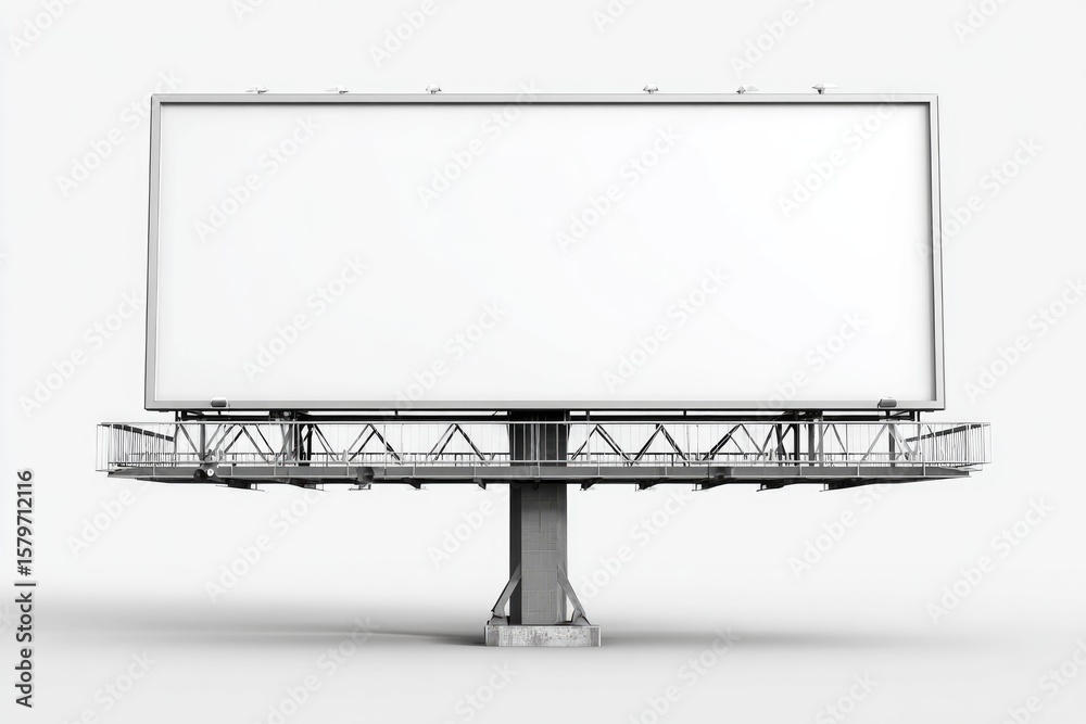 Obraz premium Billboard stands tall featuring a blank white sign atop a sturdy metal framework The structure rests on a concrete base