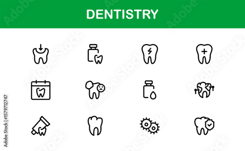 Dentistry tools and oral care line icon set – Modern professional vector icon collection for dental and hygiene design
