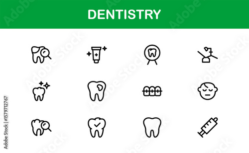 Dentistry tools and oral care line icon set – Modern professional vector icon collection for dental and hygiene design