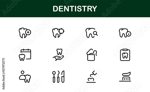 Dentistry tools and oral care line icon set – Modern professional vector icon collection for dental and hygiene design