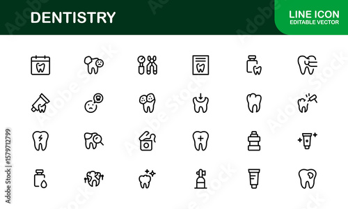 Dentistry tools and oral care line icon set – Modern professional vector icon collection for dental and hygiene design