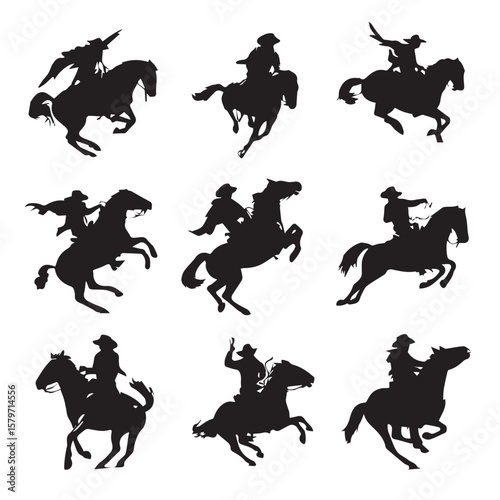 bronco silhouette set, Black & White silhouette set