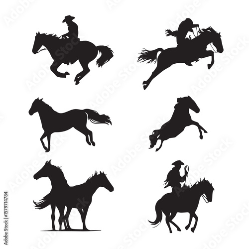 bronco silhouette set, Black & White silhouette set