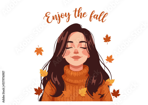 Serene Brunette Woman in Autumnal Knit Sweater.