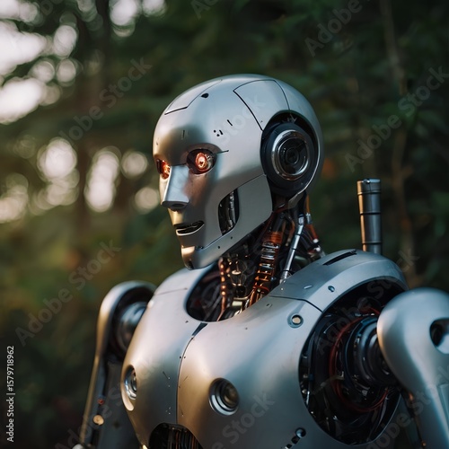 futuristic robot cyborg, Futuristic Technology Interface – AI Hologram, Neural Network, and Digital Innovation Concept