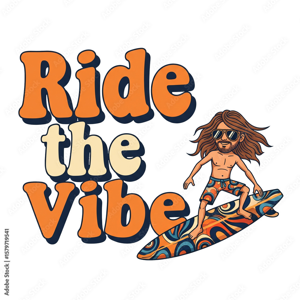 Fototapeta premium Illustration of a surfer riding a surfboard with 