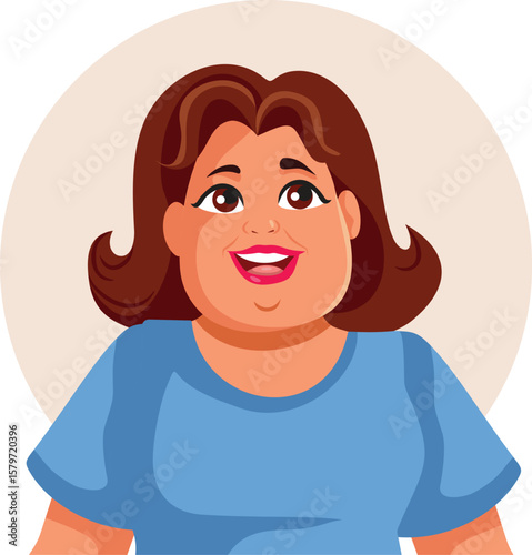 Portrait of a Curvy Confident Adult Woman Vector Character. Pretty lady with self confidence in her smile plus sized beauty