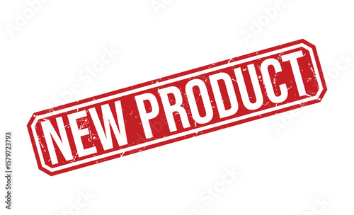 Isolated New Product Text Inside a Red Octagon Stamp Shape for Announcements and Promotions