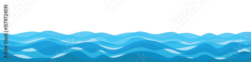 Vector drawing sea waves, seamless border, isolated on white background