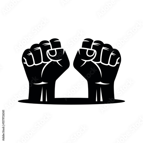 Black fists raised in solidarity white