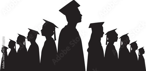 Diverse group of graduates in silhouette wearing caps and gowns celebrating academic achievement and future success