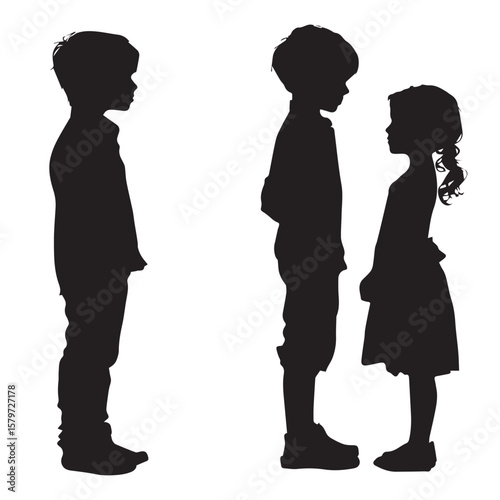 brother sister silhouette set, Black & White silhouette set