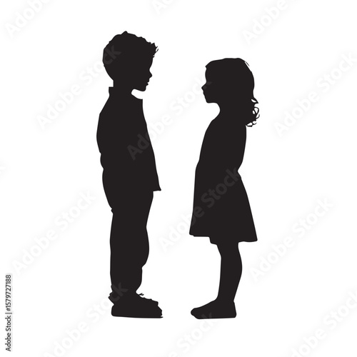 brother sister silhouette set, Black & White silhouette set