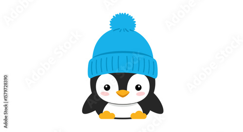 Little Penguin in Blue Hat Vector Winter Character