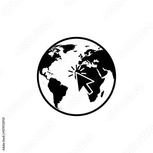 Globe with pointer clicking over europe and africa continents illustration vector graphic design