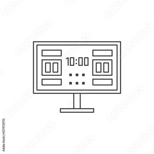 An outline icon of a digital scoreboard displaying time and scores, representing game tracking.