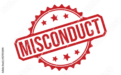 Red Misconduct Stamp on White Background Featuring Stars, Circle Border, and Textured Ink Effect