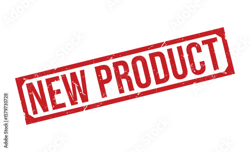 Red New Product Grunge Rubber Stamp Impression on White Background Announcement Design