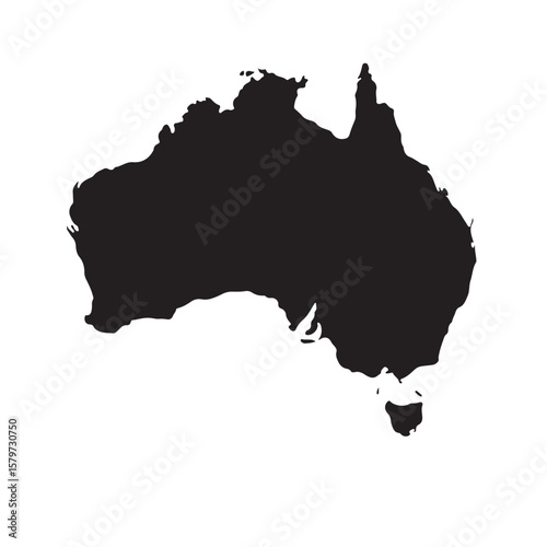 Clean silhouette of Australia map in black on white background perfect for prints logos education and travel projects