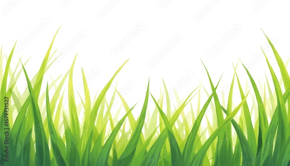 Fototapeta premium Minimalistic illustration of a single smooth green grass wave, isolated on white