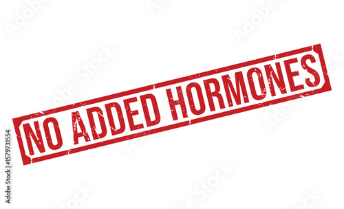 Red No Added Hormones Stamp on White Background, Health, Natural Food Label Design