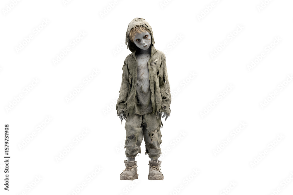 Zombie child standing isolated on transparent background Zombie child standing isolated on transparent background