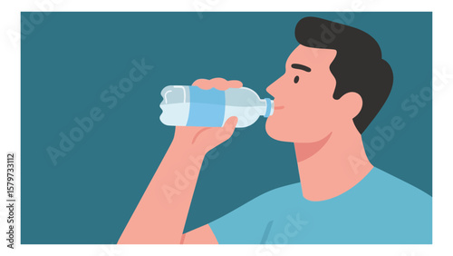 Man drinking refreshing water from a plastic bottle to stay hydrated and healthy in a vector illustration format
