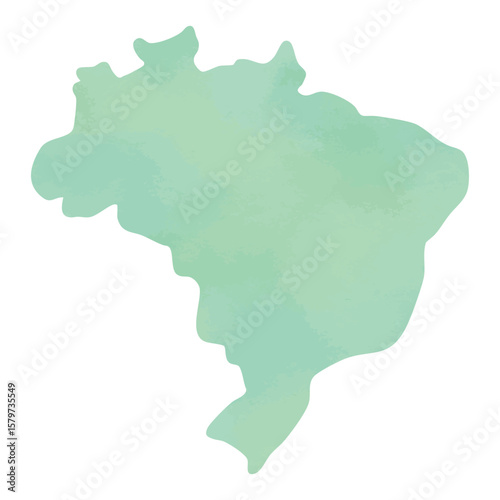 Watercolor textured silhouette of Brazil map in soft green tones.

