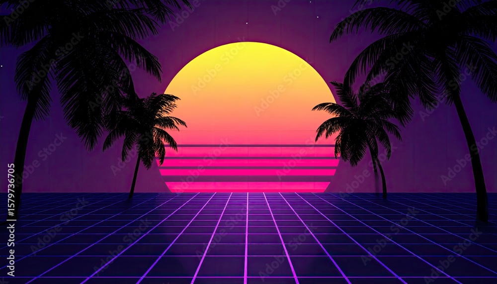 Naklejka premium Retro sunset digital art