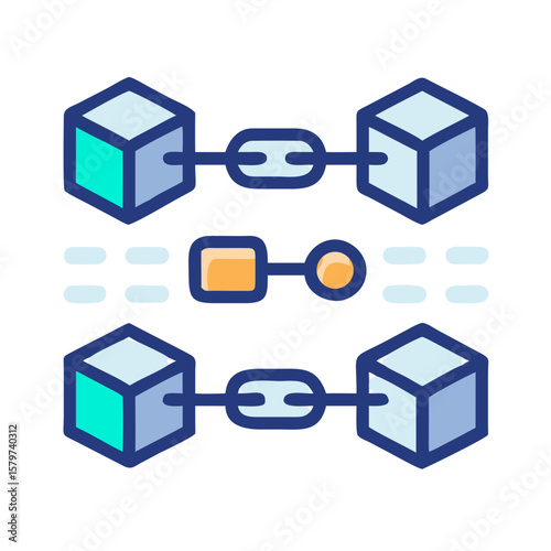 Blockchain Technology Icon with Cubes and Chains