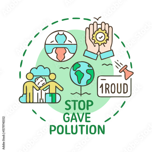 Stop Pollution Environmental Awareness Illustration on Black Background