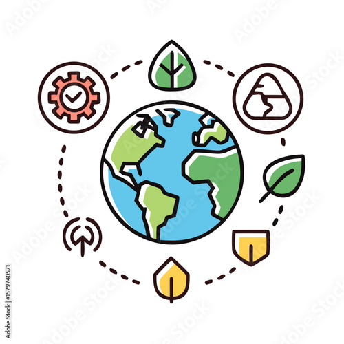 Sustainable Earth with Ecology and Technology Icons