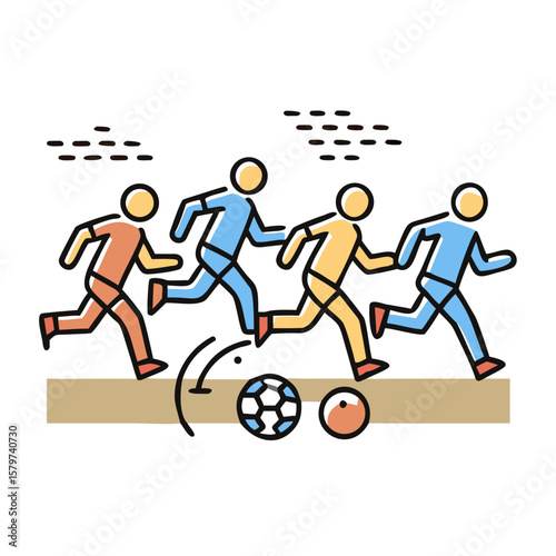 Soccer Players Running with Ball Flat Vector Illustration