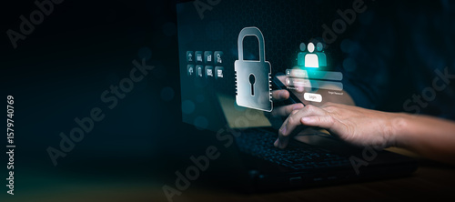 Cuadro en lienzo Cybersecurity login interface on laptop and smartphone, user accessing secure sy