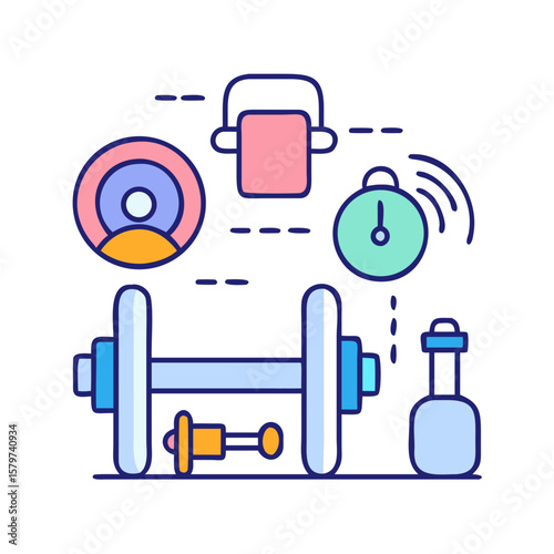 Fitness and Workout Equipment Illustration on Black Background