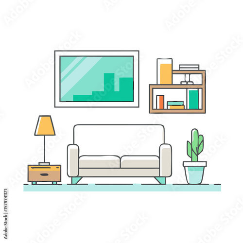 Minimalist Living Room Illustration with Couch and Decorations