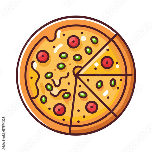 Cartoon Pizza with Slices Missing on Black Background