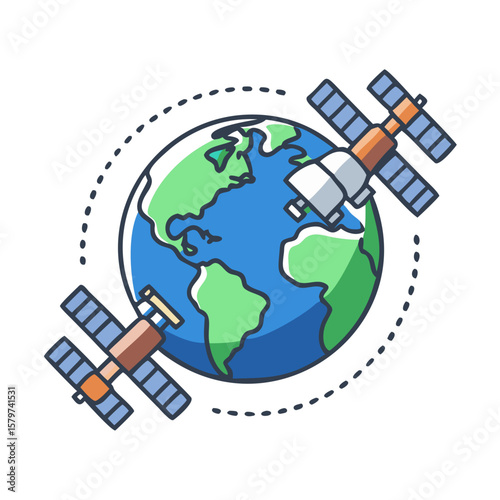 Earth Orbiting Satellites Space Exploration Illustration