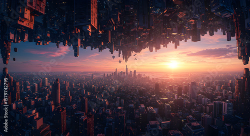 Wallpaper Mural Upside Down Metropolis: A Surreal Sunset Cityscape Torontodigital.ca